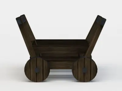 Trolley wooden wagon with wheels Low-poly 3D model