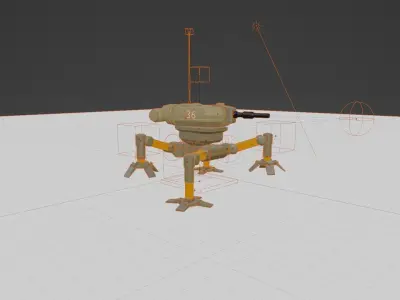 Animated walking robot tank in Blender 3D model