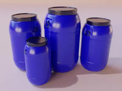 Plastic blue barrel 220L 180L 120L 80L Low-poly 3D model