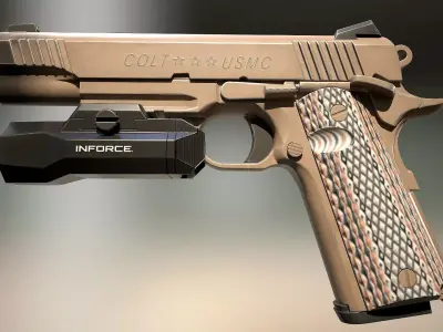 Colt M45A1with Inforce WILD2 Pistol Mounted Light Low-poly 3D model