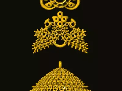jumka gold crown and other ornaments 3D print model