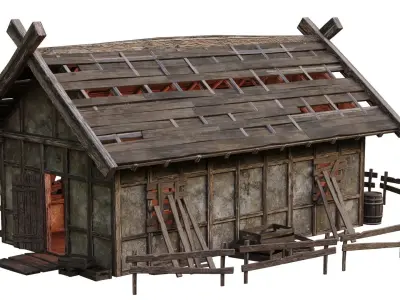 Old Medieval Building House 4K Textures GameReady 53 Low-poly 3D model