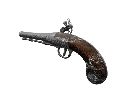 Old pistol war  Low-poly 3D model