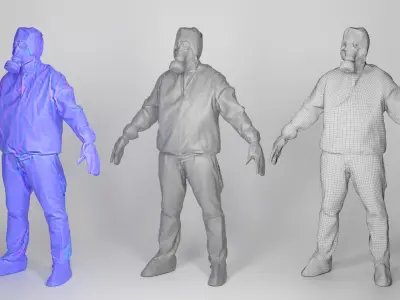 Soviet Liquidator of nuclear accident of Chernobyl in A-pose 95 Low-poly 3D model