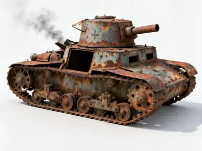 WWI French Light Tank Wreckage 3D Model Low-poly 3D model