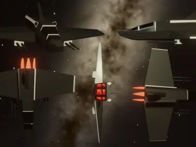 Lowpoly Spacecraft four fighter jets in space 3D model
