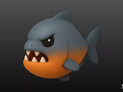 Cartoon Plush Piranha Low-poly 3D model