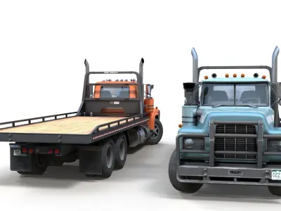 Industrial vintage flatbed truck Low-poly 3D model