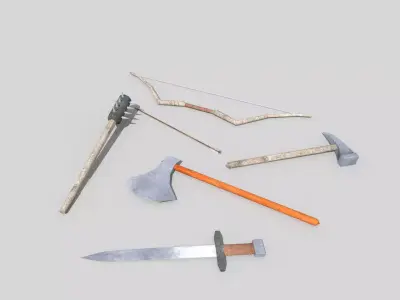 low poly medieval weapons pack 2 Low-poly 3D model