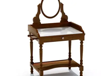 Brown Antique Wood Mirrored Vanity 3D model