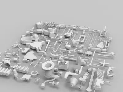 Kitbash-7 parts of machine 3D model