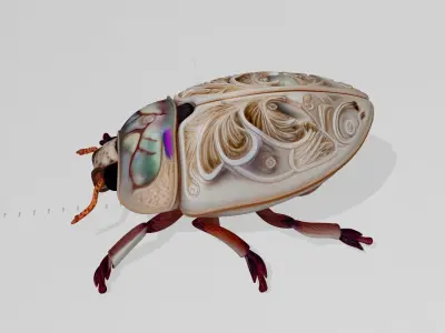 Engraved Iridescent Beetle 3D Model 3D model