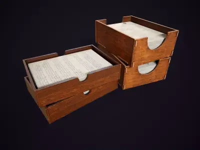 Vintage Desktop Document Trays Low-poly 3D model