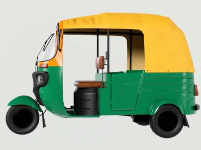 Low Poly Auto Rickshaw - Game-Ready 3D Model with PBR Textures  Low-poly 3D model