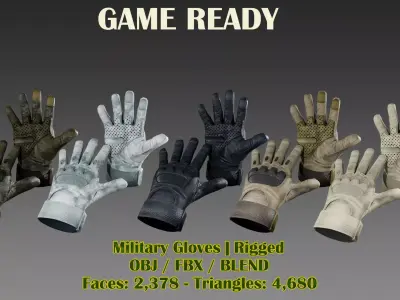 Tactical Military Gloves Low-poly 3D model
