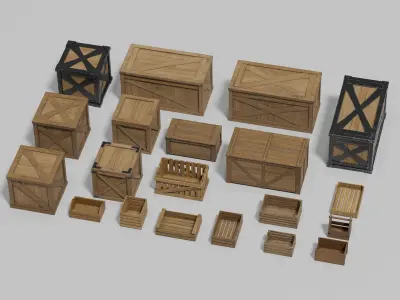 LowPoly PBR 20 Wooden Crates Pack 3D Models Low-poly 3D model