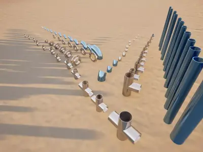 Pipe and Fittings Low-poly 3D model