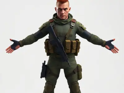 Military Mohawk Warrior Rigged and Animated Character Model Low-poly 3D model