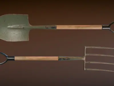 Garden Fork and Shovel Low-poly 3D model