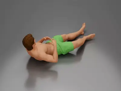 Man in shorts reclining back raising hands with calm expression 3D print model