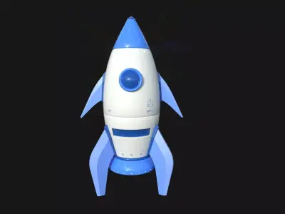 Cartoon Spaceship 05 White Blue - Spacecraft Vehicle SciFi Low-poly 3D model