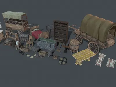 Medieval elements Low-poly 3D model