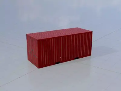 Overseas container traffic red 20ft Low-poly 3D model
