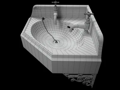 Old Corner Sink Wash Basin Low-poly 3D model
