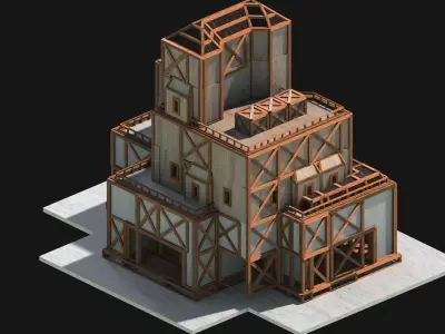 Medieval Low Poly Building Castle Wooden Village Stone House 04 Low-poly 3D model
