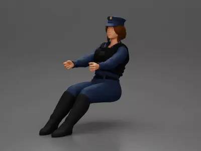 Focused officer in uniform driving seated holding steering wheel 3D print model