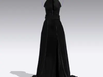 dress rose detail black long elegance dress  Low-poly 3D model