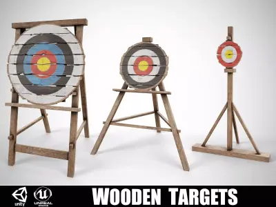 Set of 3 Medieval Training Wooden Targets Low-poly 3D model