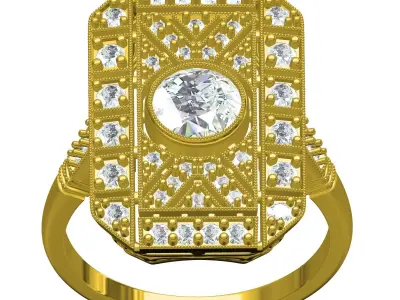 Antique Art Deco Filligree Wedding Bridal Ring 3D print model