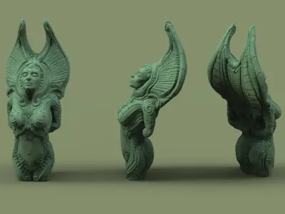 artifact4 female statue with wings and horns 3D print model