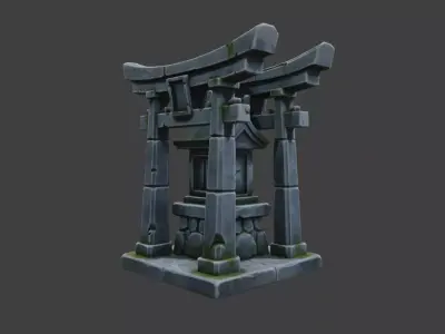Mossy Stone Shrine Gate Low-poly 3D model
