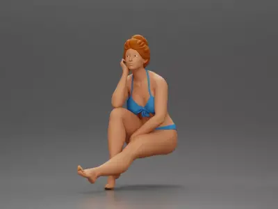 Woman sitting in Blue Ponders with Relaxed Posture 3D print model