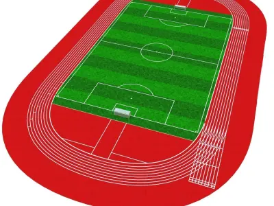 soccor ball field with athletic track Low-poly 3D model