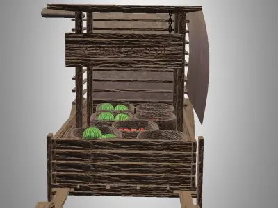 Medieval fruit cart Low-poly 3D model