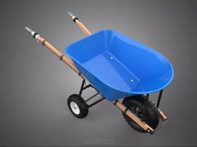 WOOD HANDLE FRAME ELECTRIC WHEELBARROW WHEEL BARROW CART GARDEN 3D model