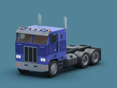Cartoon Stylized American Semi Truck Low-poly 3D model