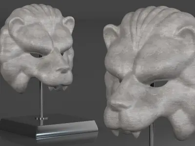 Decorative Lion Bust with Base 3D model
