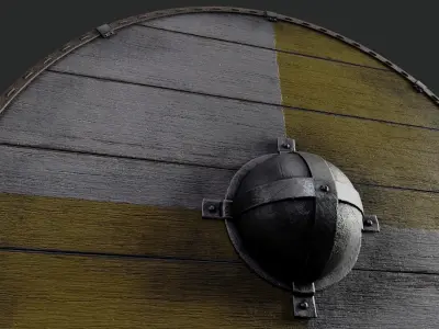 Slavic round wooden shield-painted yellow and white Low-poly 3D model