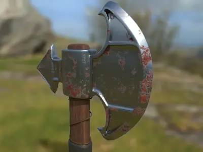 Medieval axe Low-poly 3D model 2