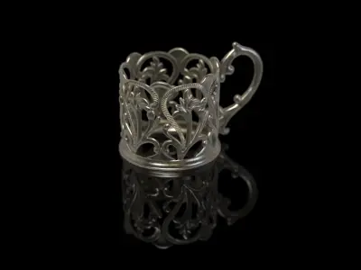 Antique silver glass and plate 3D model