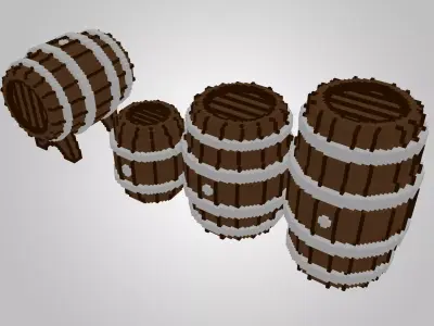 Voxel Wooden Barrels Pack
