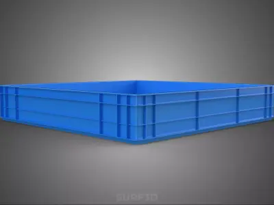 STANDARD SQUARE BLUE SHALLOW PALLET STORAGE PLASTIC CRATE BOX 3D model