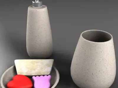 Bath set bathroom with soap dispenser and two bowls 3D model
