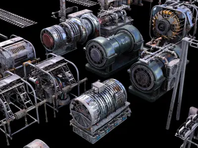 PBR Industrial Kitbash V2 - 200 Textured Models - Free Sample 3D model