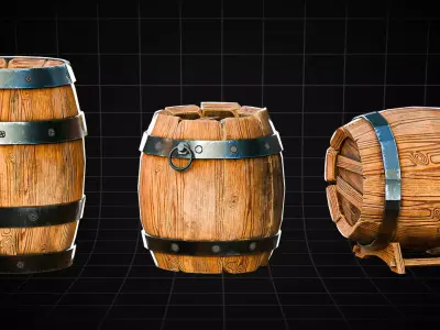 3d Stylized Wooden Barrels Pack Low-poly 3D model