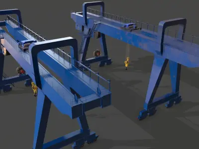 PBR Double Girder Gantry Crane V2 - Blue  Low-poly 3D model